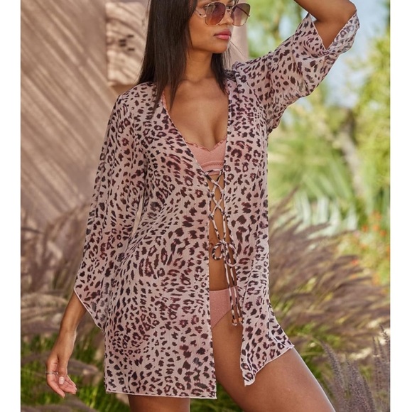 BECCA Animal Print Swim Cover-Up - Brown NWT XS-Small - Picture 3 of 10